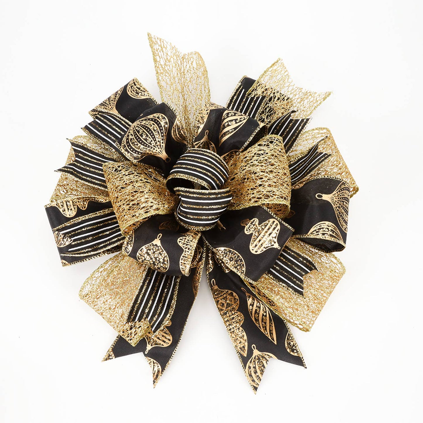 1 1/2" Wired Ribbon | "Glitter Striped" Black/White/Gold | 10 Yard Roll - Bria Blair Creative