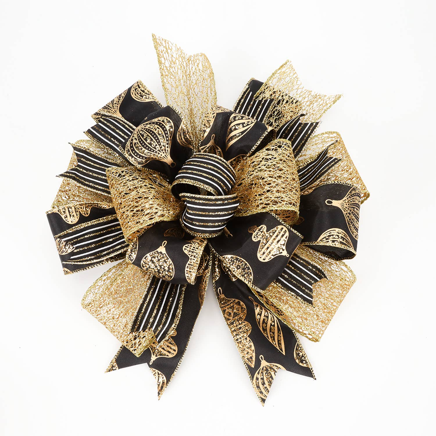 1 1/2" Wired Ribbon | "Glitter Striped" Black/White/Gold | 10 Yard Roll - Bria Blair Creative