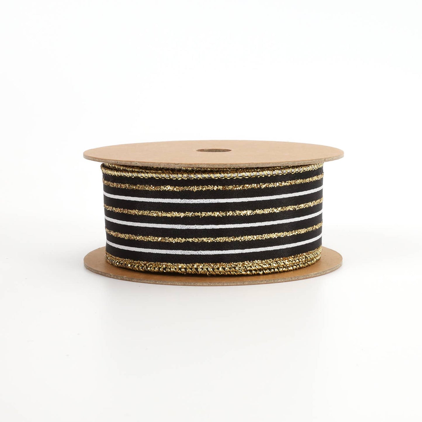 1 1/2" Wired Ribbon | "Glitter Striped" Black/White/Gold | 10 Yard Roll - Bria Blair Creative