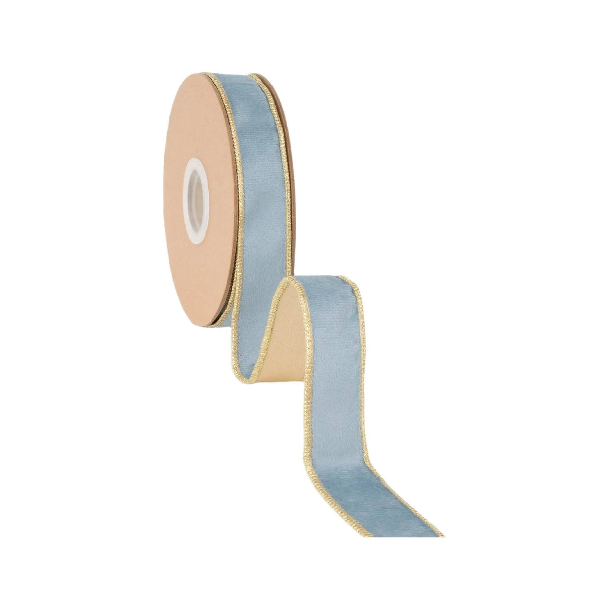 1" Reversible Classic Velvet Wired Ribbon | Capri Blue/Gold | 10 Yard Roll - Bria Blair Creative