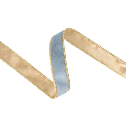 1" Reversible Classic Velvet Wired Ribbon | Capri Blue/Gold | 10 Yard Roll - Bria Blair Creative