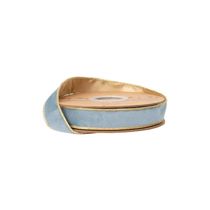 1" Reversible Classic Velvet Wired Ribbon | Capri Blue/Gold | 10 Yard Roll - Bria Blair Creative