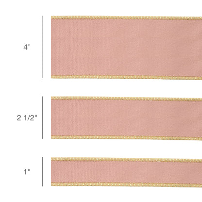 1" Reversible Classic Velvet Wired Ribbon | Pink/Gold | 10 Yard Roll - Bria Blair Creative