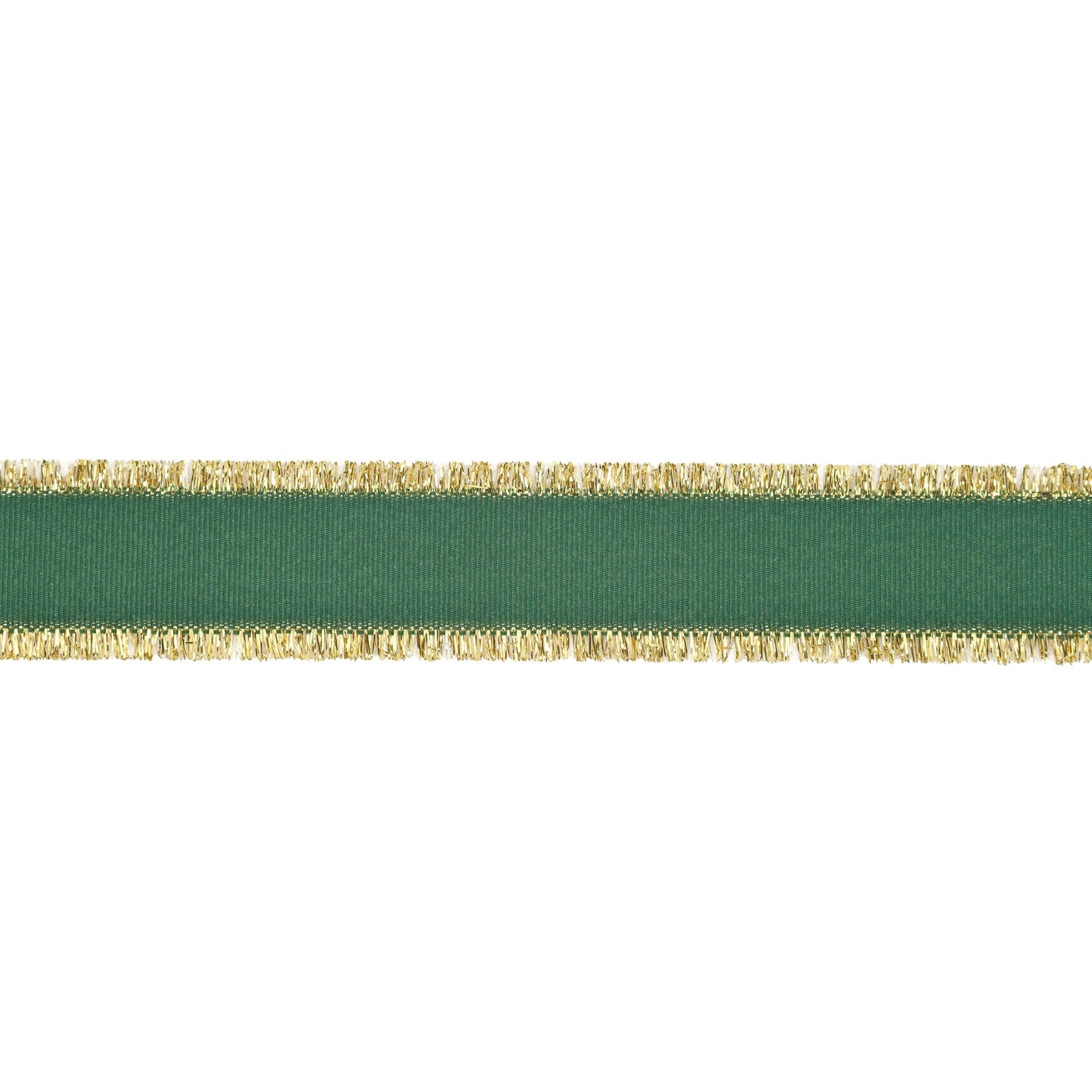 1" Textured Grosgrain Ribbon | Gold Metallic Fringe Green - Bria Blair Creative