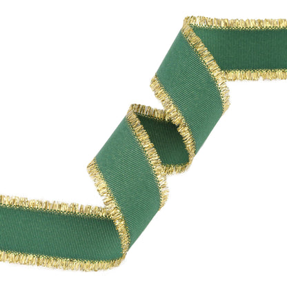 1" Textured Grosgrain Ribbon | Gold Metallic Fringe Green - Bria Blair Creative