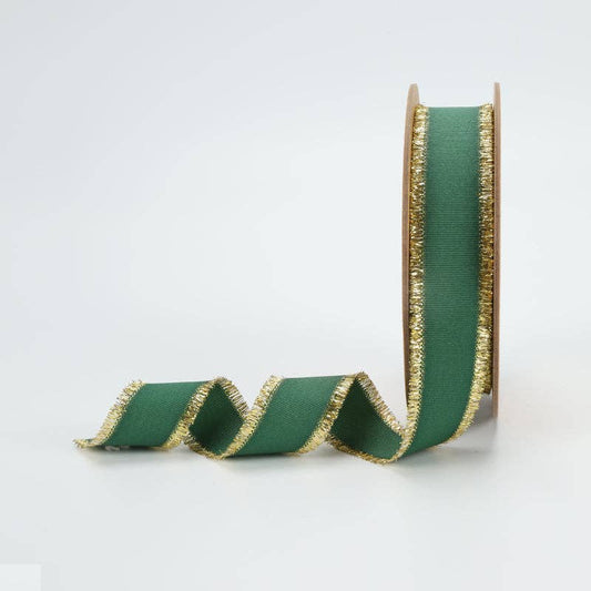 1" Textured Grosgrain Ribbon | Gold Metallic Fringe Green - Bria Blair Creative