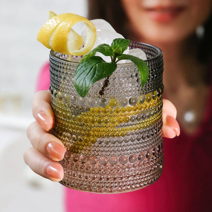 10 oz. Textured Beaded Smoke Grey Old Fashion Drinking Glasses (Set of 6) - Bria Blair Creative