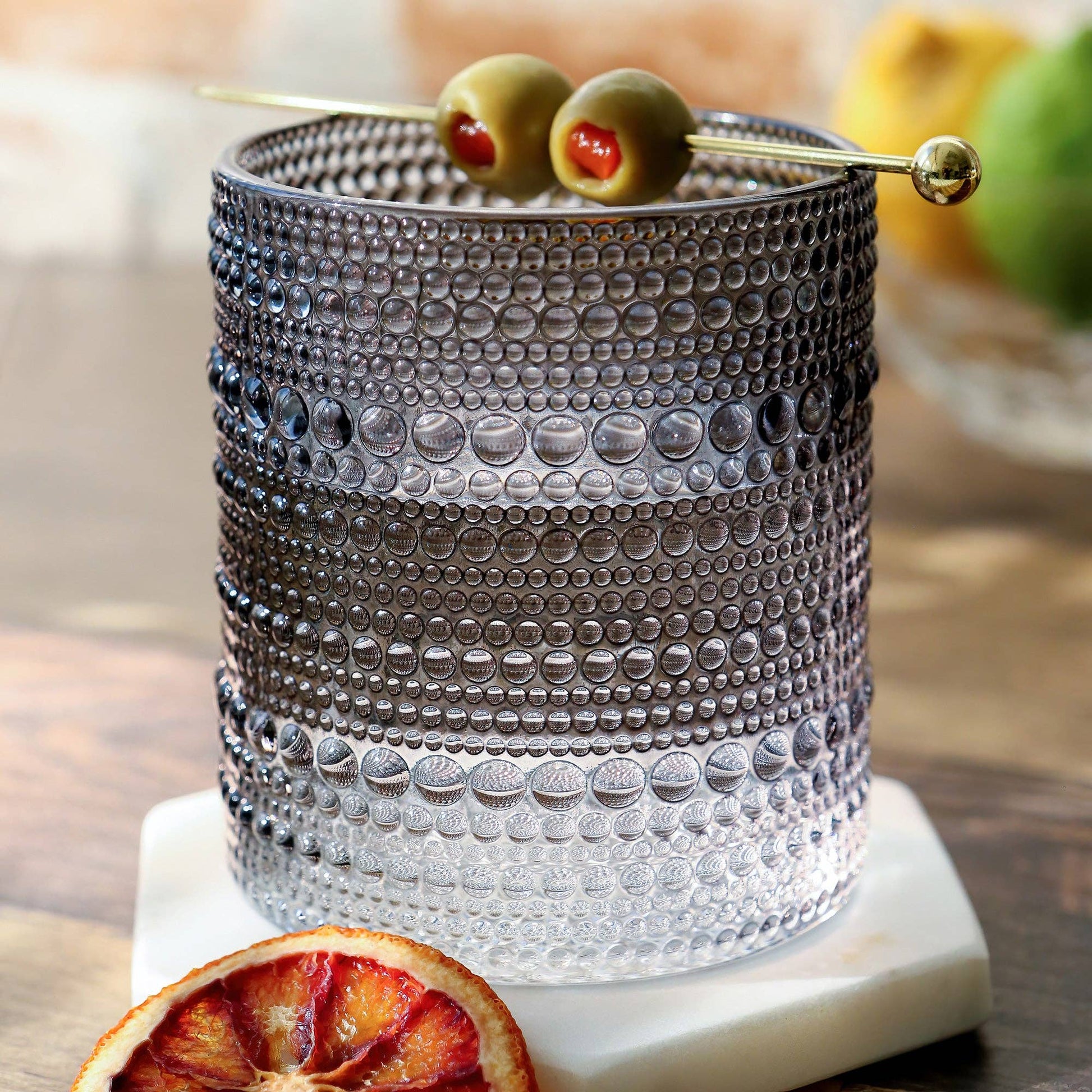 10 oz. Textured Beaded Smoke Grey Old Fashion Drinking Glasses (Set of 6) - Bria Blair Creative