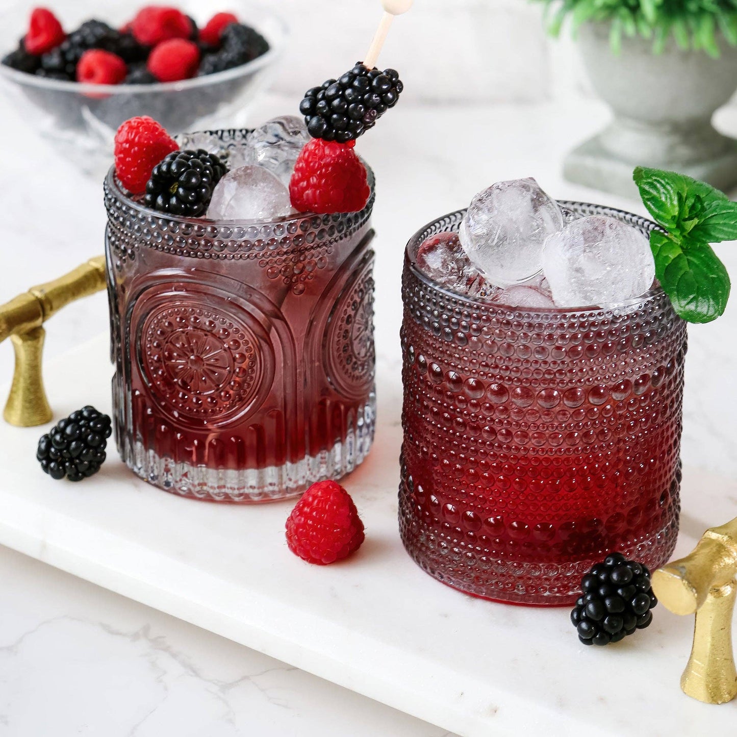 10 oz. Textured Beaded Smoke Grey Old Fashion Drinking Glasses (Set of 6) - Bria Blair Creative