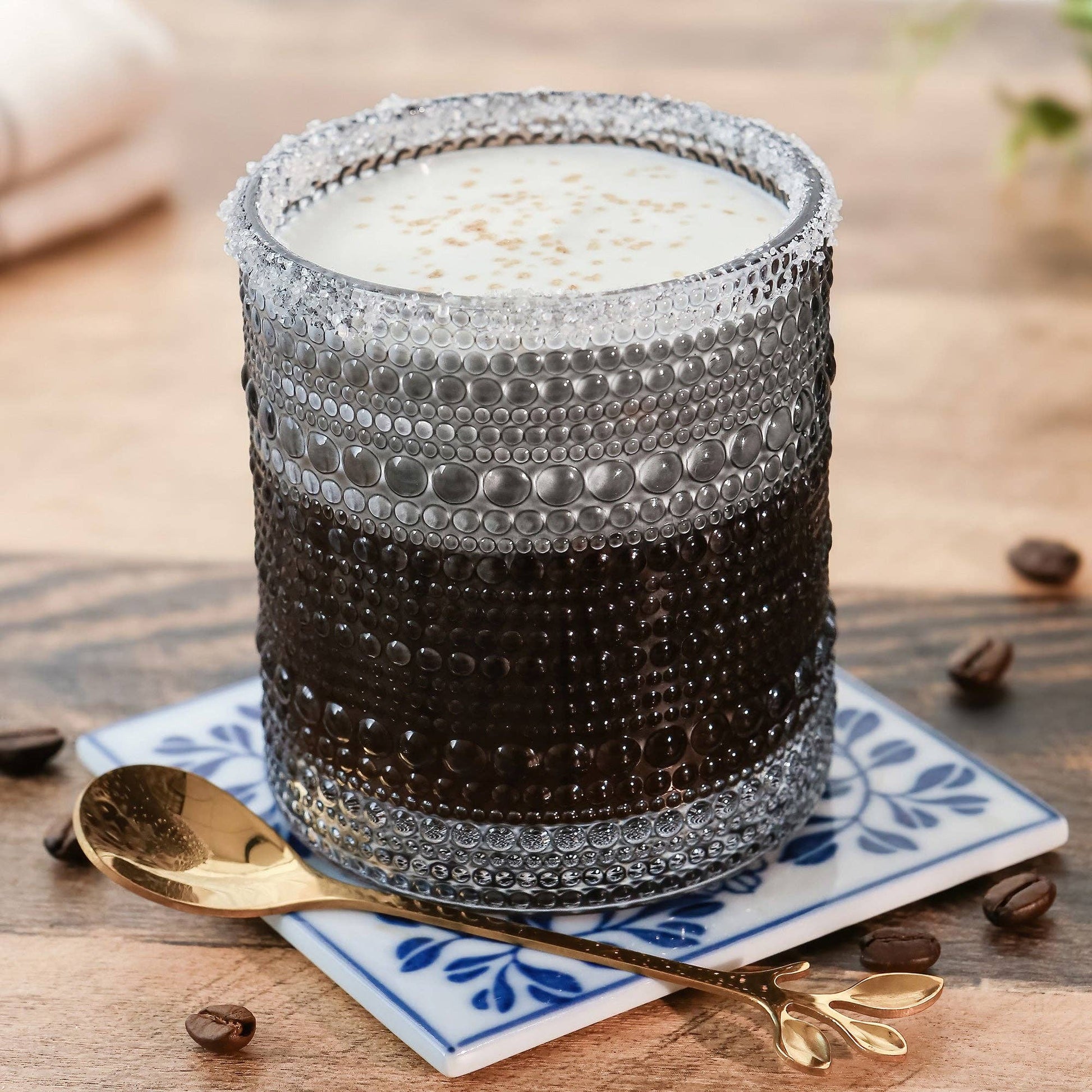 10 oz. Textured Beaded Smoke Grey Old Fashion Drinking Glasses (Set of 6) - Bria Blair Creative