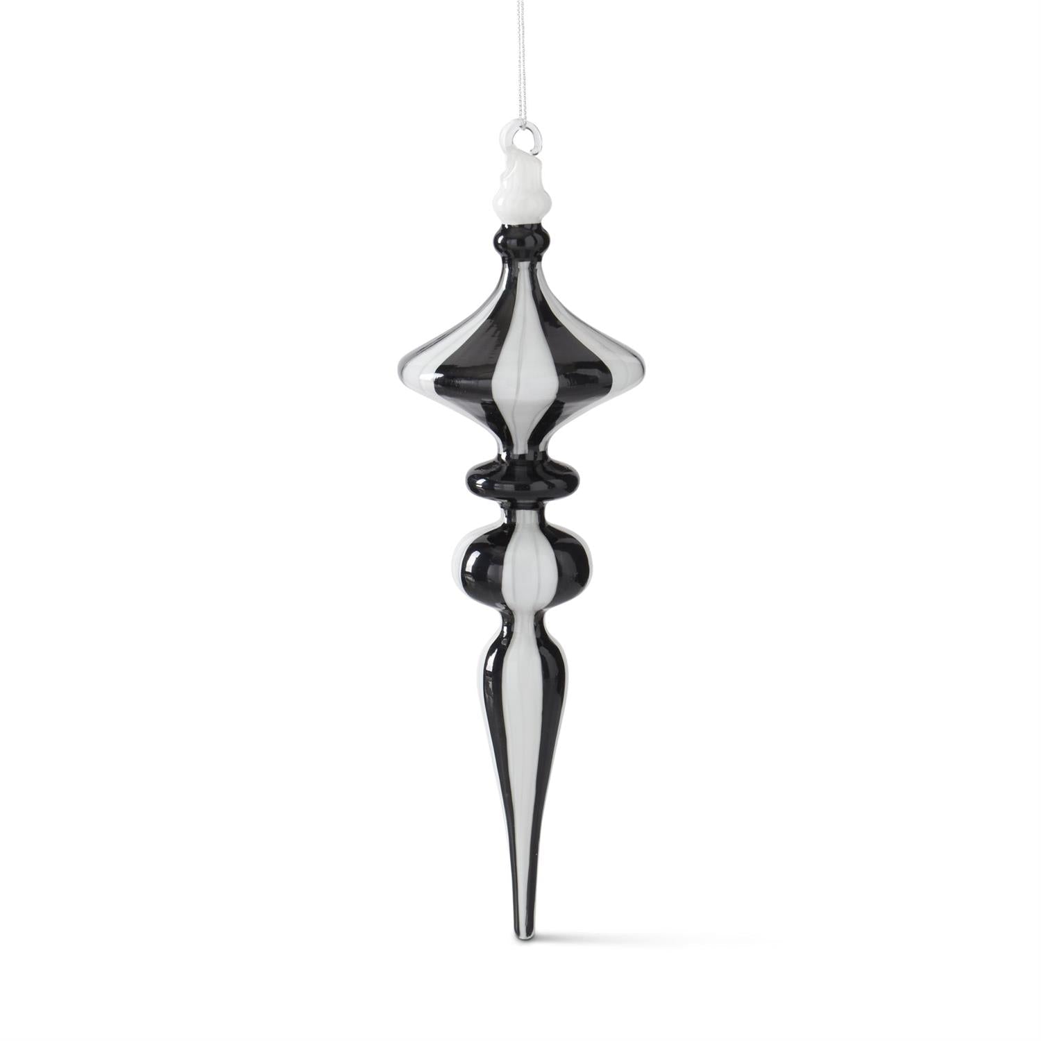 12" Black & White Striped Glass Finial Orn - Bria Blair Creative