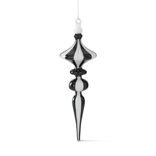 12" Black & White Striped Glass Finial Orn - Bria Blair Creative