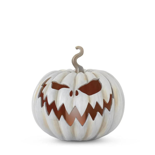 13 Inch Gray Resin LED Flicker Flame Jack O Lantern w/Timer - Bria Blair Creative
