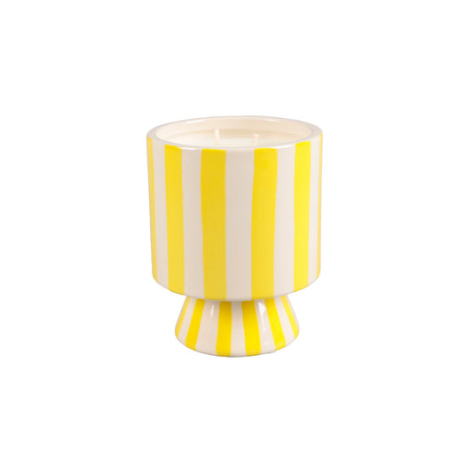 13 oz Yellow Striped Pedestal Candle – Day at the Beach - Bria Blair Creative
