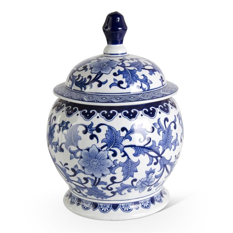 14.25 Inch Ceramic Royal Blue & White Lidded Ginger - Bria Blair Creative