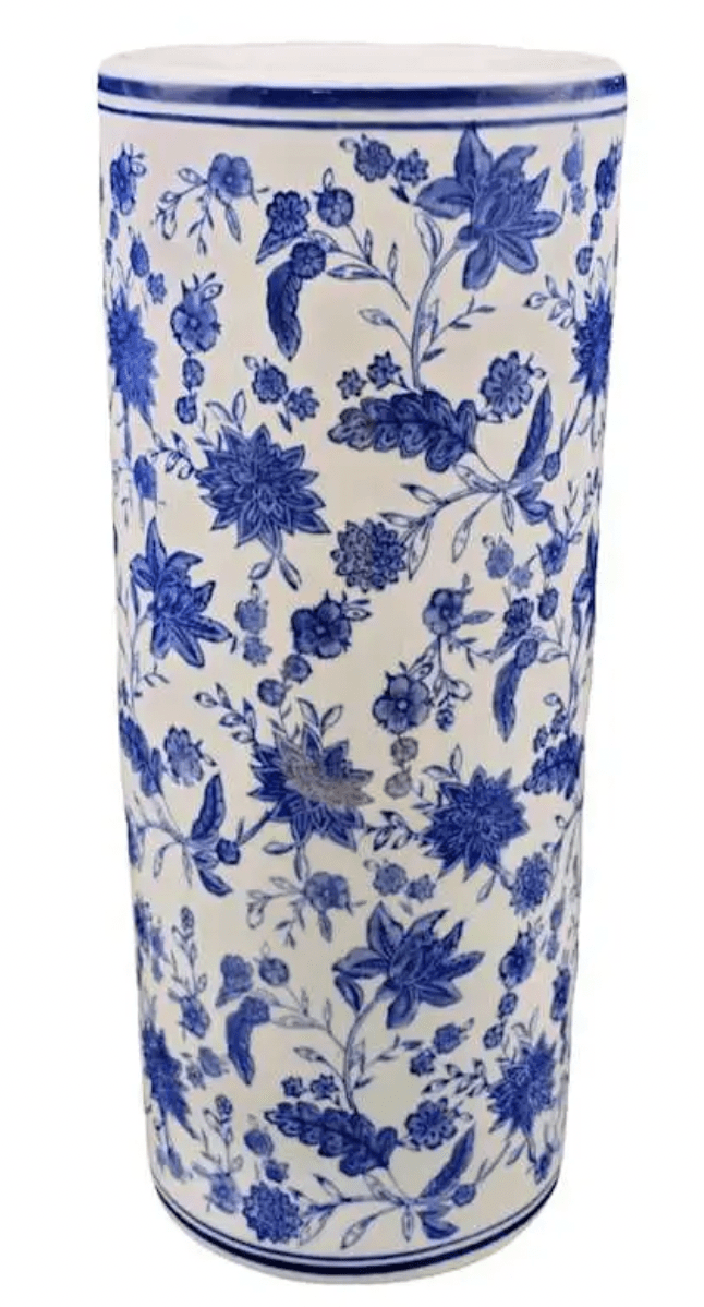 15" Blue & White Chinoiserie Cylinder Vase - Bria Blair Creative
