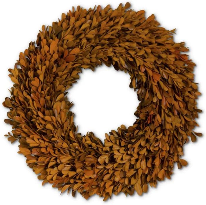 15.75 Inch Orange Preserved Boxwood Wreath - Bria Blair Creative