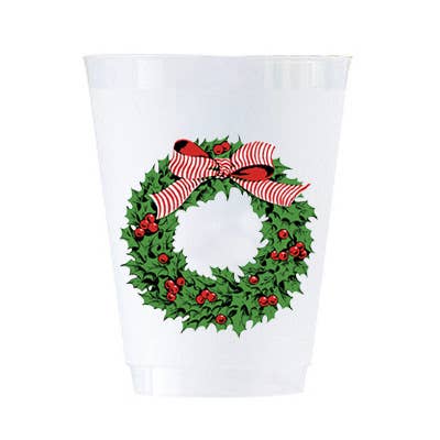 16 oz Shatterproof Cups | Set of 8 | Holly Wreath - Bria Blair Creative