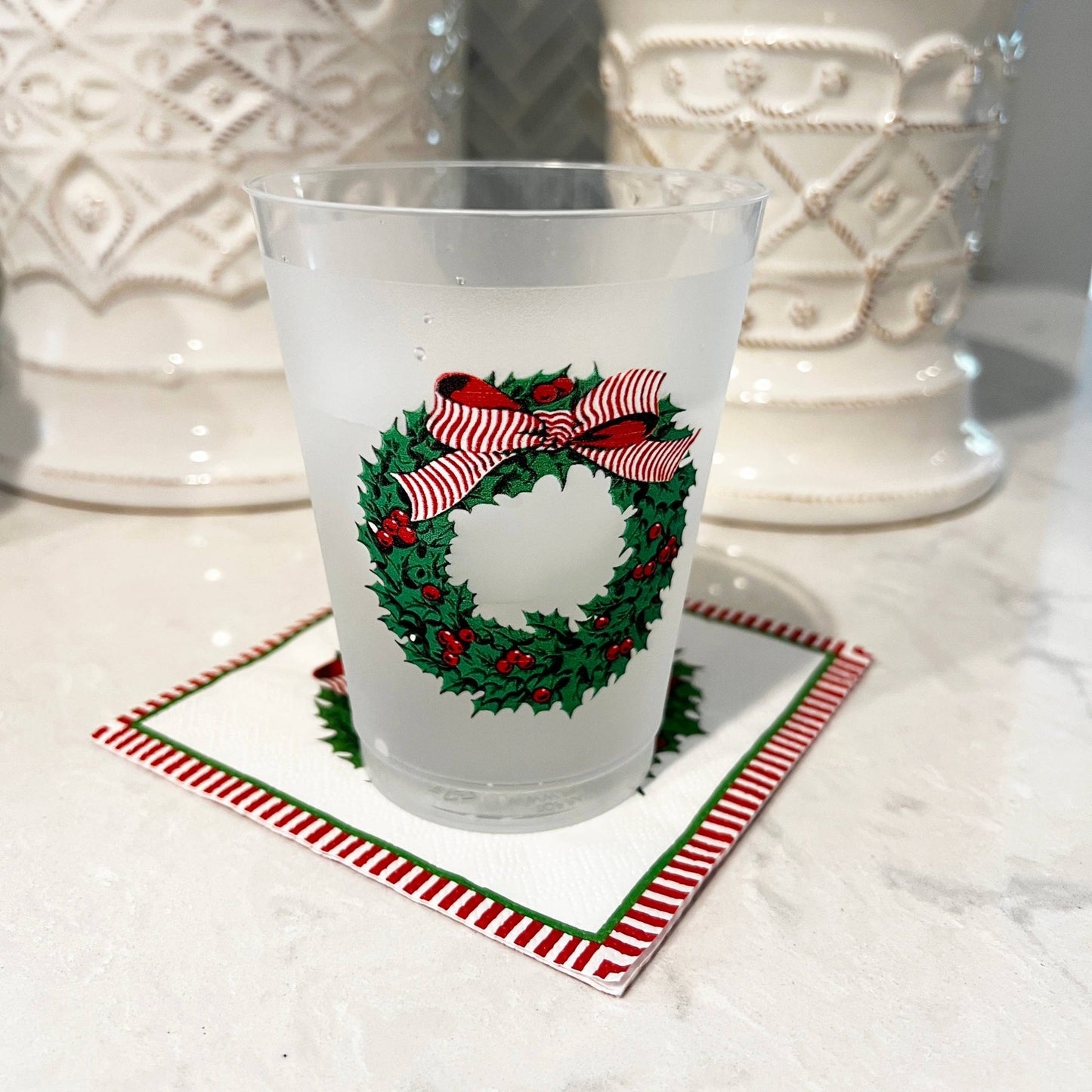 16 oz Shatterproof Cups | Set of 8 | Holly Wreath - Bria Blair Creative