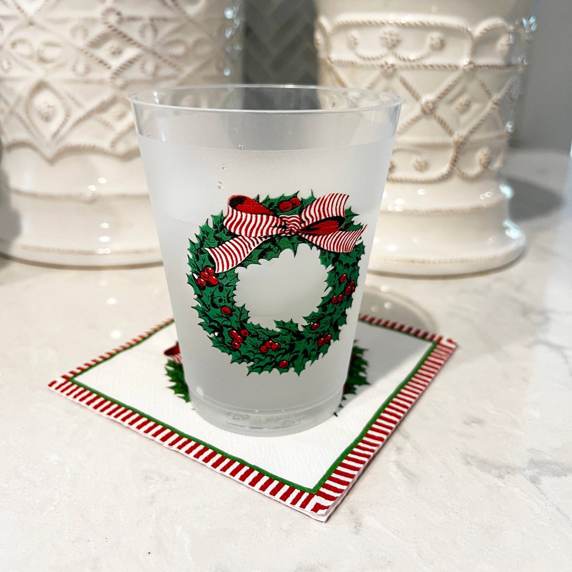 16 oz Shatterproof Cups | Set of 8 | Holly Wreath - Bria Blair Creative
