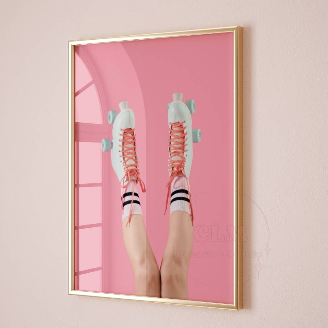 Retro Roller Skate Shoes Wall Art Pastel Pink Prints: 16"x20"