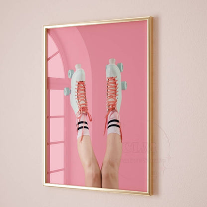 Retro Roller Skate Shoes Wall Art Pastel Pink Prints: 16"x20"