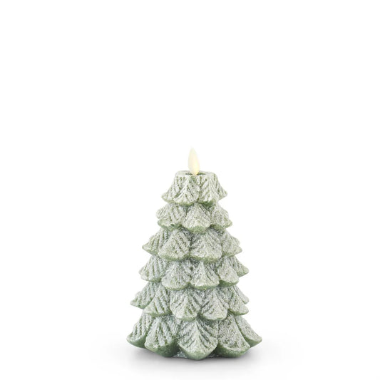 6.5 Green Wax Snowy Tree Luminara Indoor Flameless Candle