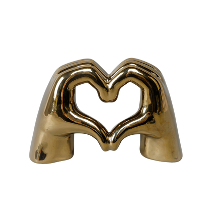 Metallic Heart Hands Figurine: Metallic Pink