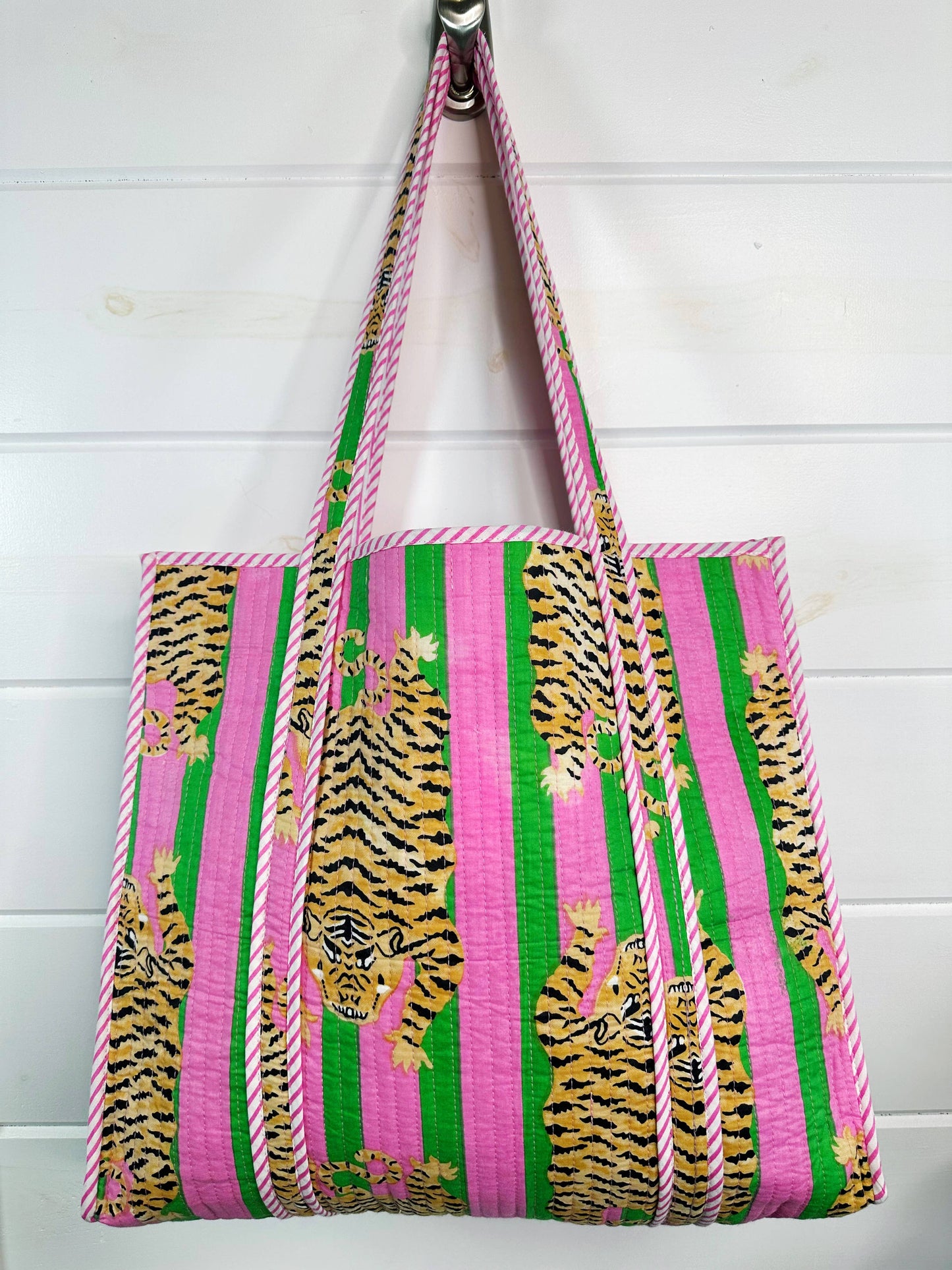 Quilted Tiger Print Tote Bag | Large Travel Bag | Gifts