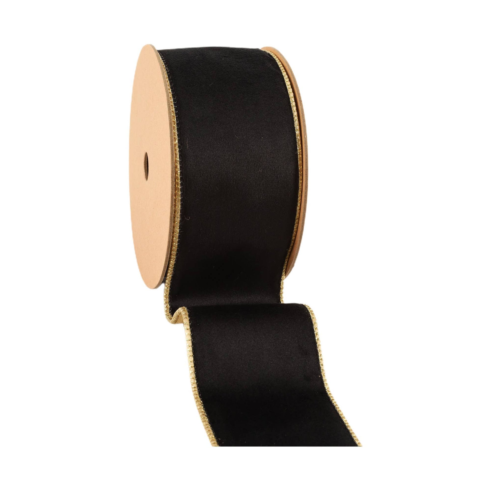 2 1/2" Reversible Classic Velvet Wired Ribbon | Black/Gold | 10 Yard Roll - Bria Blair Creative