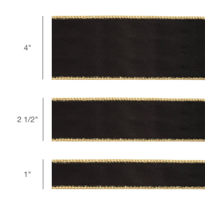 2 1/2" Reversible Classic Velvet Wired Ribbon | Black/Gold | 10 Yard Roll - Bria Blair Creative