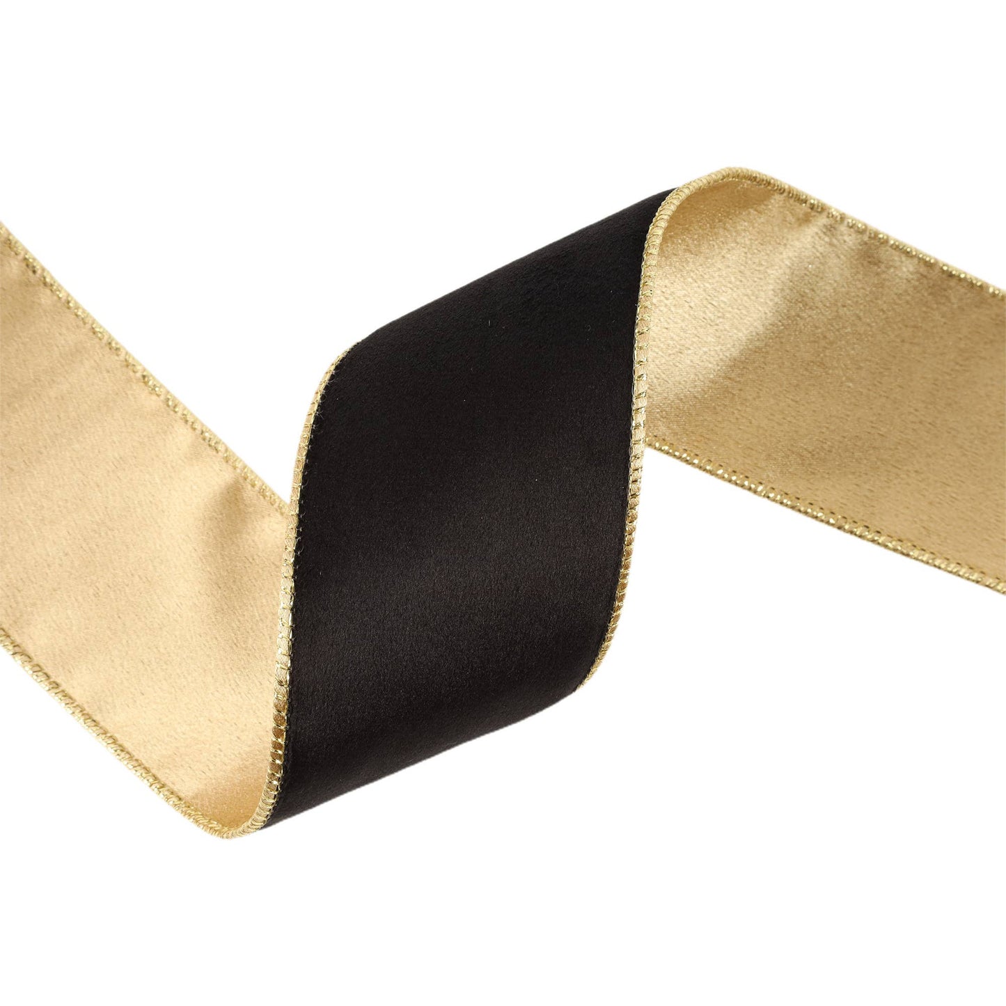 2 1/2" Reversible Classic Velvet Wired Ribbon | Black/Gold | 10 Yard Roll - Bria Blair Creative