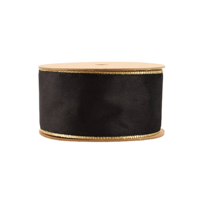 2 1/2" Reversible Classic Velvet Wired Ribbon | Black/Gold | 10 Yard Roll - Bria Blair Creative