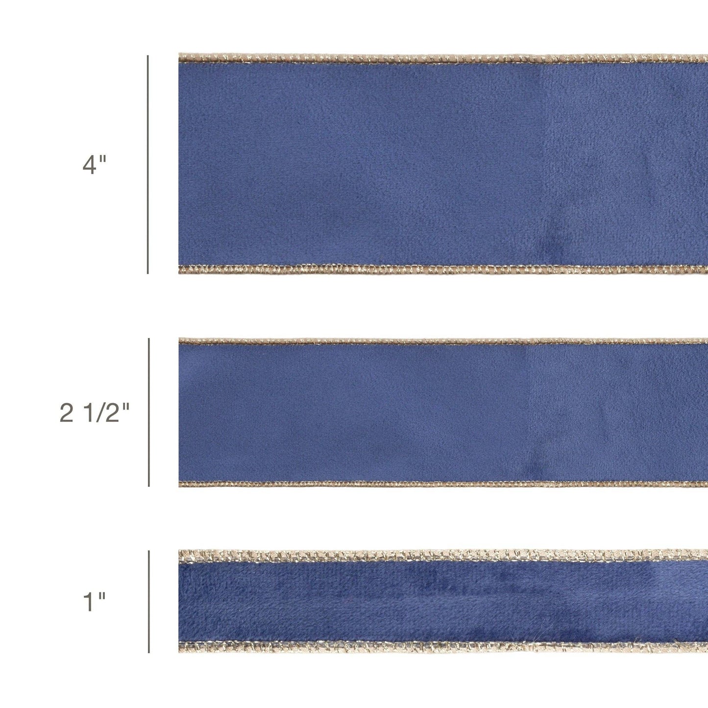 2 1/2" Reversible Classic Velvet Wired Ribbon French Blue/Gold 10yd - Bria Blair Creative
