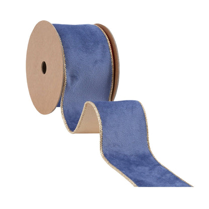 2 1/2" Reversible Classic Velvet Wired Ribbon French Blue/Gold 10yd - Bria Blair Creative