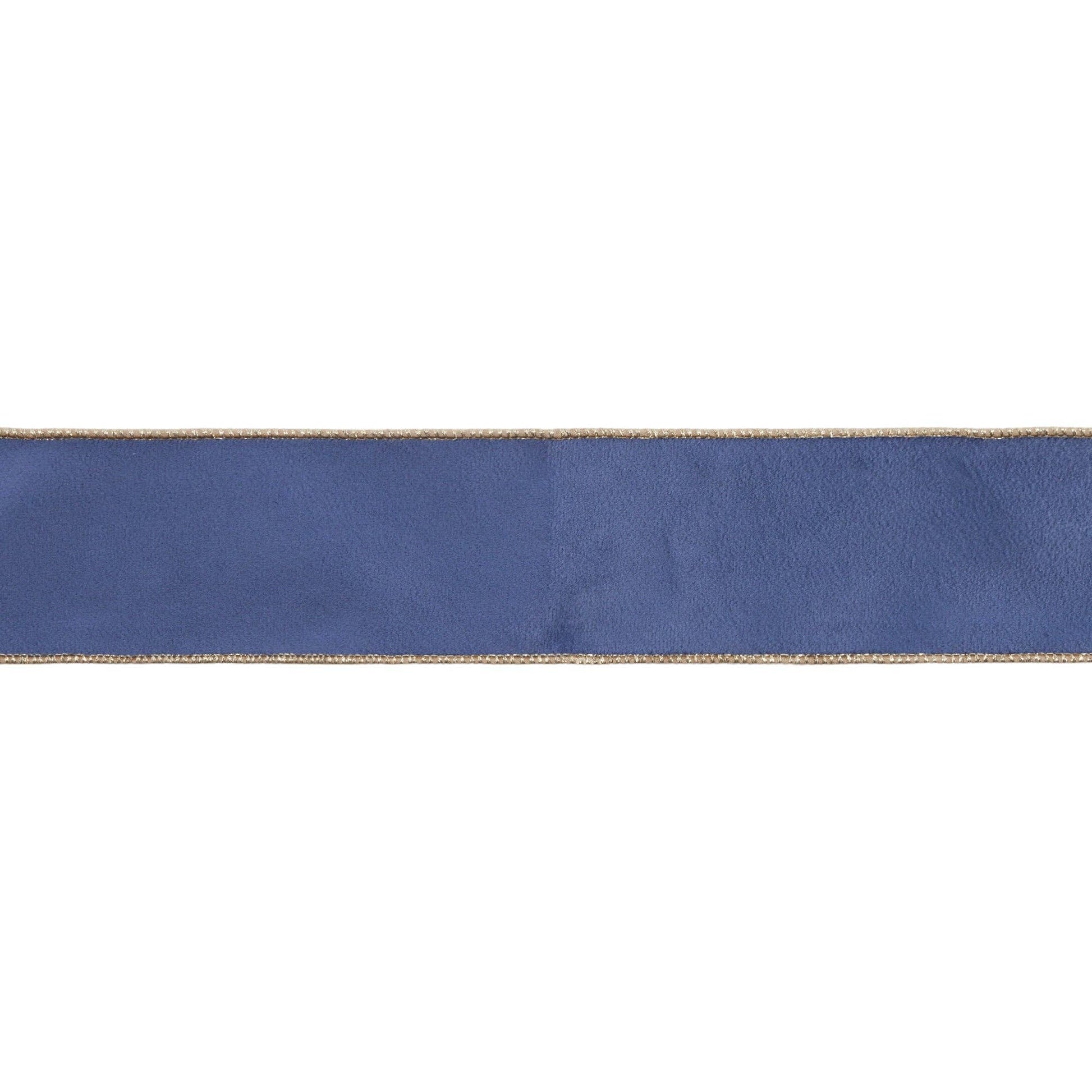 2 1/2" Reversible Classic Velvet Wired Ribbon French Blue/Gold 10yd - Bria Blair Creative