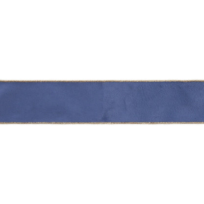 2 1/2" Reversible Classic Velvet Wired Ribbon French Blue/Gold 10yd - Bria Blair Creative