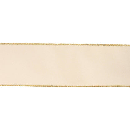 2 1/2" Reversible Classic Velvet Wired Ribbon | Ivory/Gold | 10 Yard Roll - Bria Blair Creative