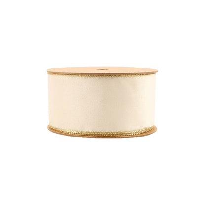 2 1/2" Reversible Classic Velvet Wired Ribbon | Ivory/Gold | 10 Yard Roll - Bria Blair Creative