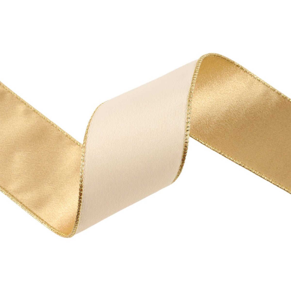 2 1/2" Reversible Classic Velvet Wired Ribbon | Ivory/Gold | 10 Yard Roll - Bria Blair Creative