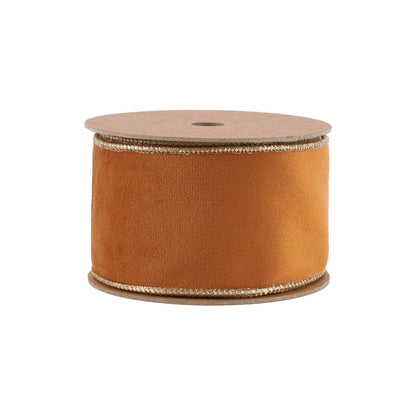 2 1/2" Reversible Classic Velvet Wired Ribbon | Rust/Gold | 10 Yard Roll - Bria Blair Creative