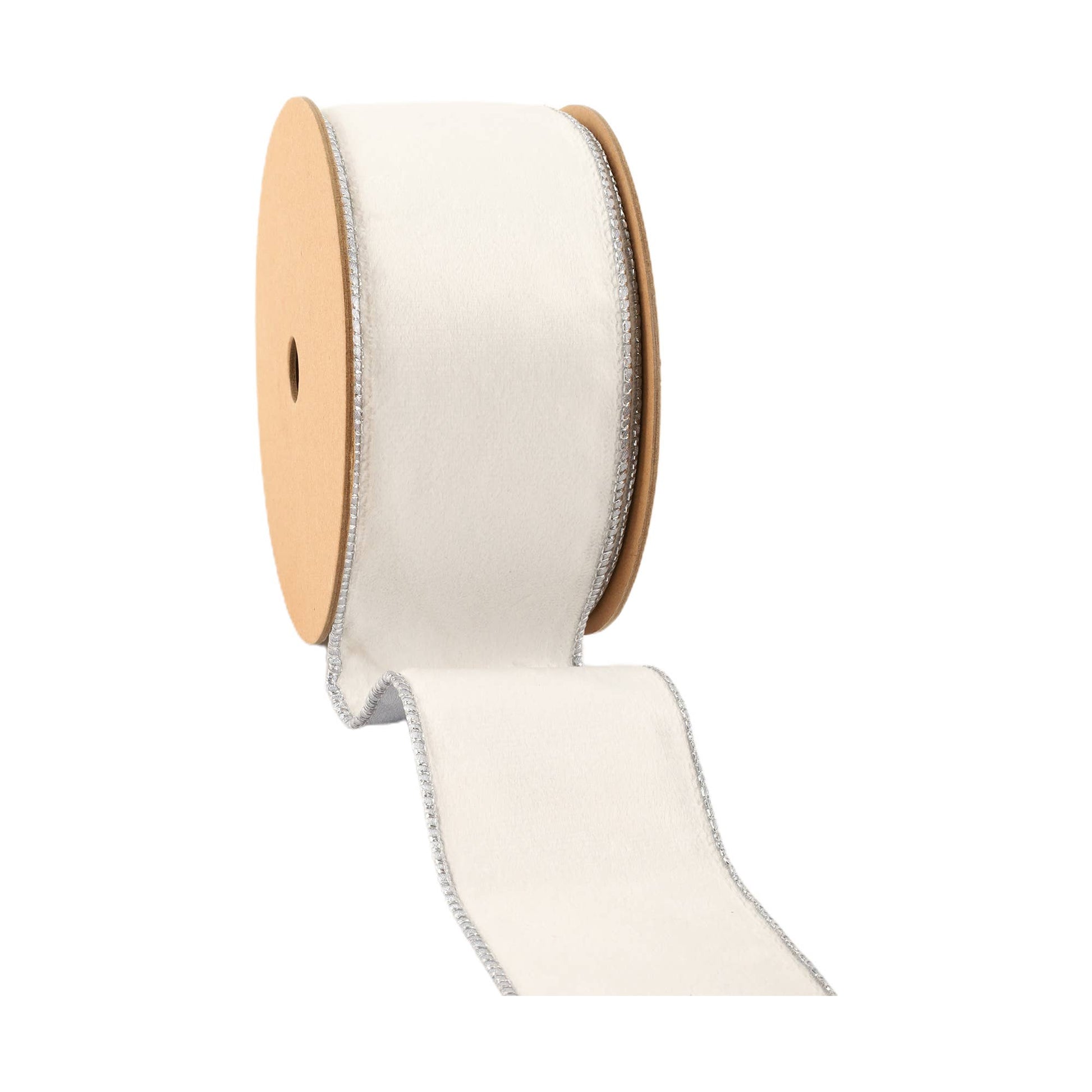 2 1/2" Reversible Classic Velvet Wired Ribbon | White/Silver | 10 Yard Roll - Bria Blair Creative