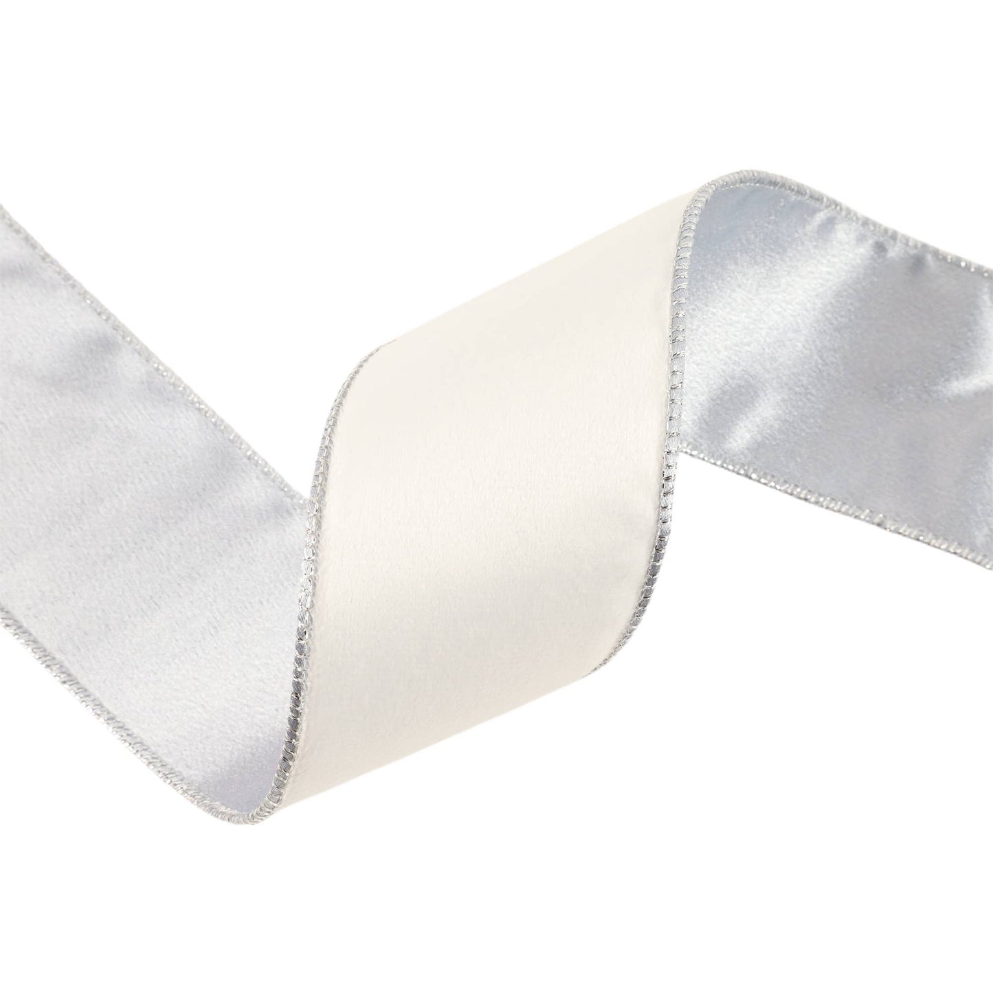 2 1/2" Reversible Classic Velvet Wired Ribbon | White/Silver | 10 Yard Roll - Bria Blair Creative