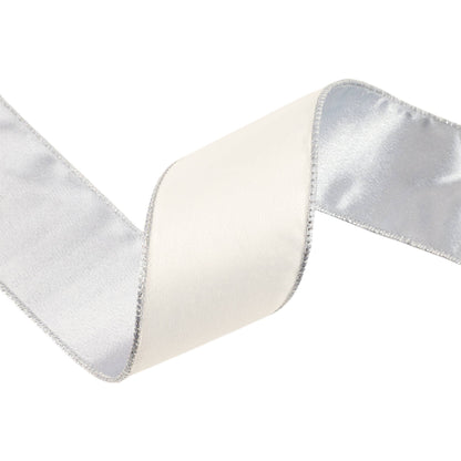 2 1/2" Reversible Classic Velvet Wired Ribbon | White/Silver | 10 Yard Roll - Bria Blair Creative