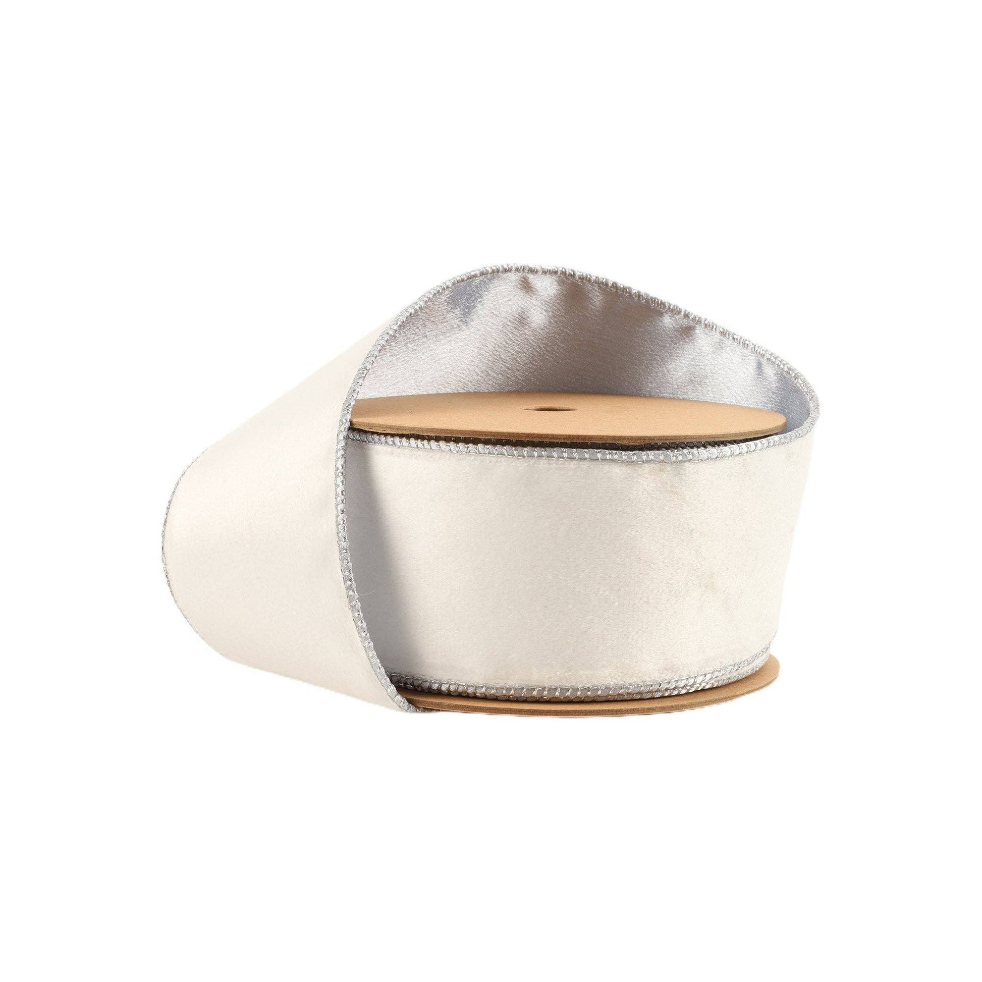 2 1/2" Reversible Classic Velvet Wired Ribbon | White/Silver | 10 Yard Roll - Bria Blair Creative