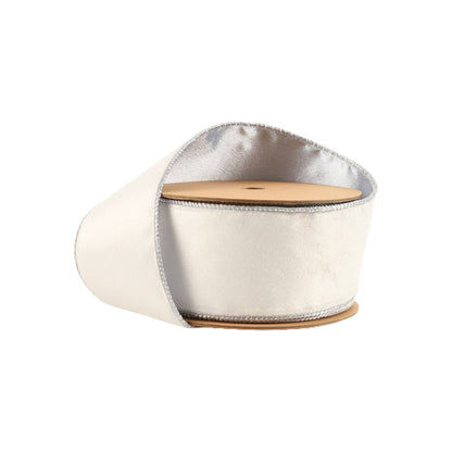 2 1/2" Reversible Classic Velvet Wired Ribbon | White/Silver | 10 Yard Roll - Bria Blair Creative