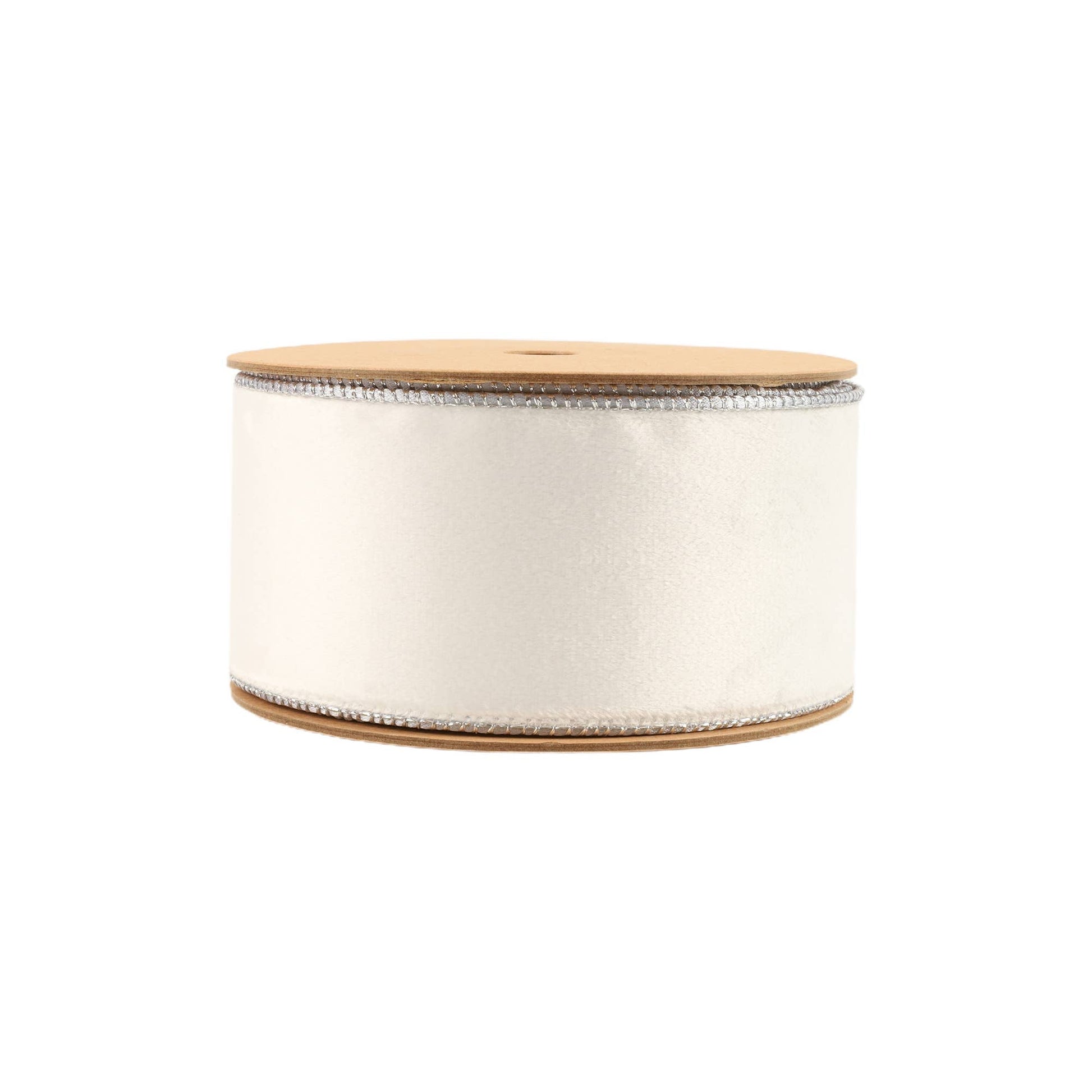 2 1/2" Reversible Classic Velvet Wired Ribbon | White/Silver | 10 Yard Roll - Bria Blair Creative