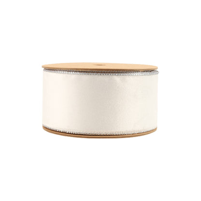 2 1/2" Reversible Classic Velvet Wired Ribbon | White/Silver | 10 Yard Roll - Bria Blair Creative