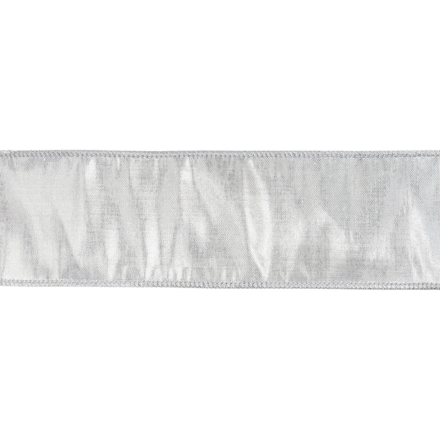 2 1/2" Wired Metallic Dupioni Ribbon | Bright Silver | 10 Yard Roll - Bria Blair Creative