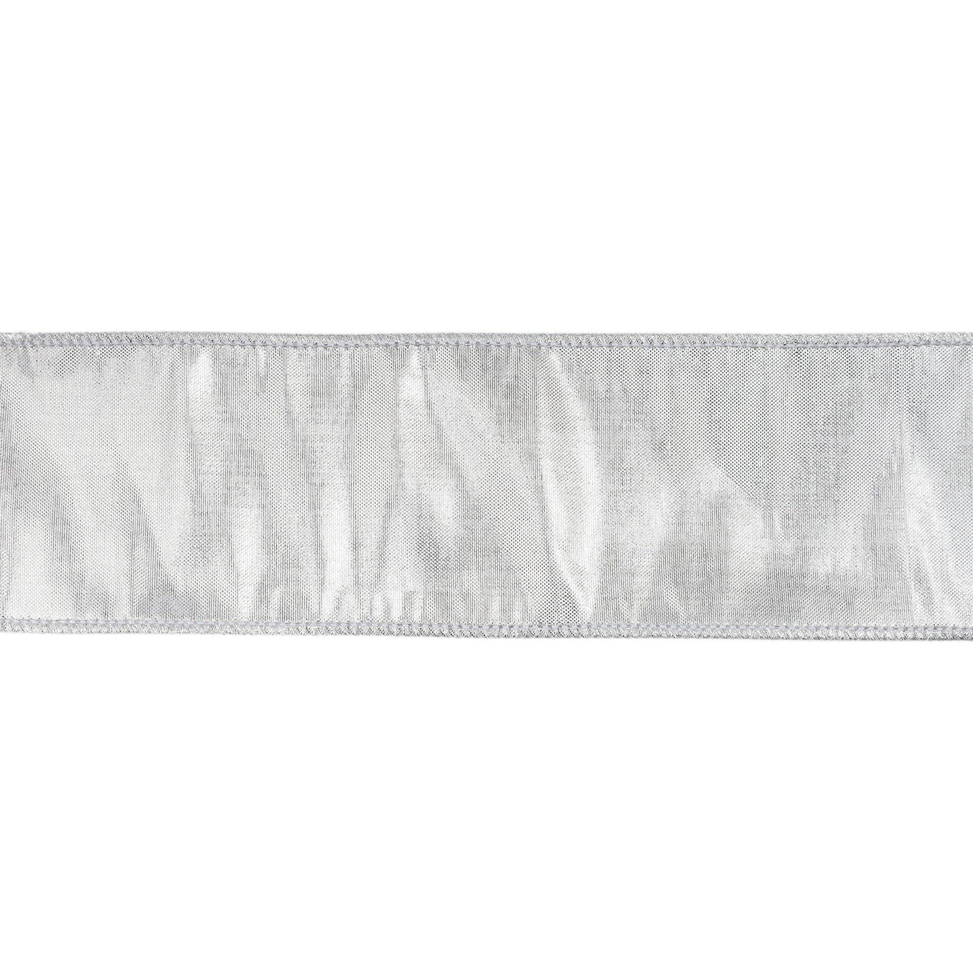 2 1/2" Wired Metallic Dupioni Ribbon | Bright Silver | 10 Yard Roll - Bria Blair Creative